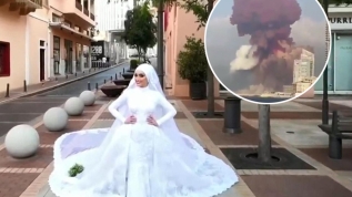Beyrut'taki patlamaya düğün fotoğrafı çektirirken yakalandı