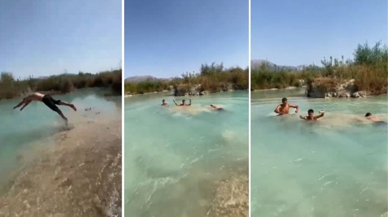 Balıklama atlayış sonu oldu... O anları arkadaşı kameraya aldı